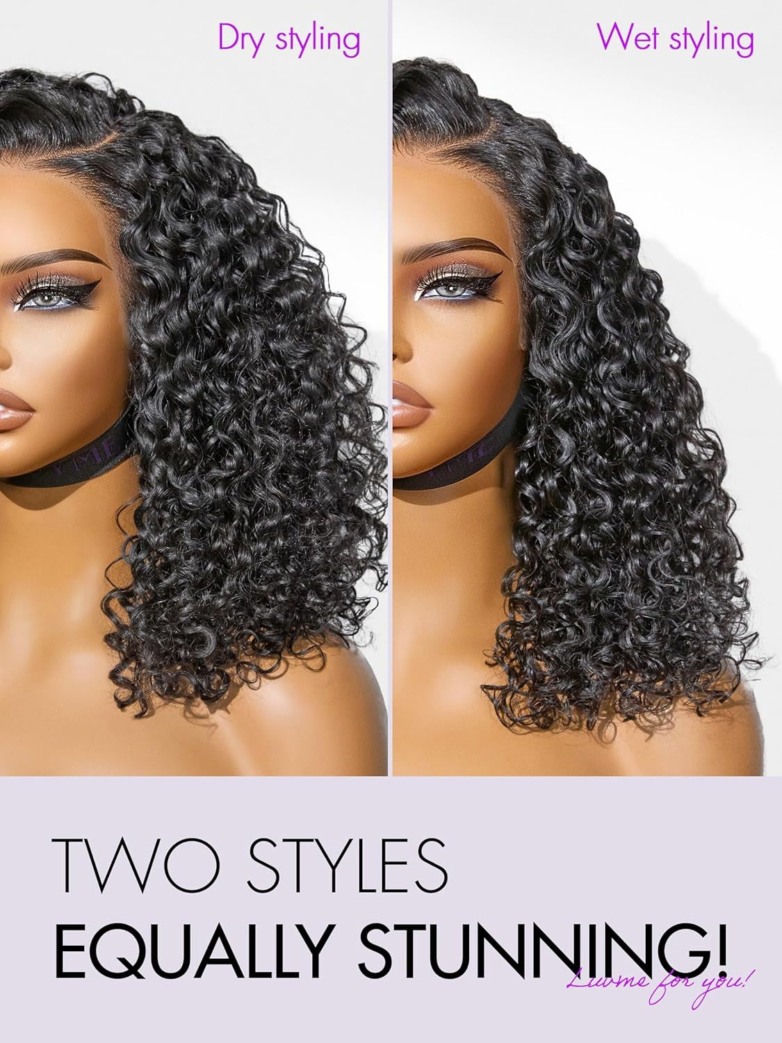 LUVME 100% Real Human Hair 18" HD Lace Frontal Wig Deep Curly Drawstring Cap Glueless Pre Cut Plucked for Women