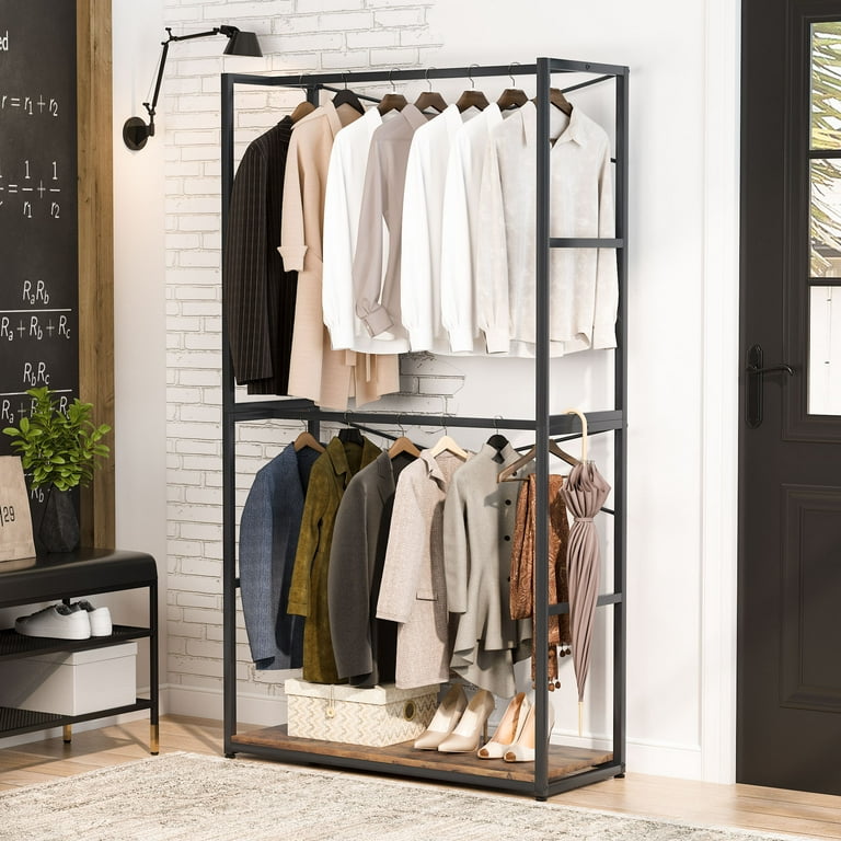 Tribesigns Free-standing Closet Clothing Rack, Metal Closet Organizer  System with Shelves and Hooks,Garment Rack Shelving for Laundry