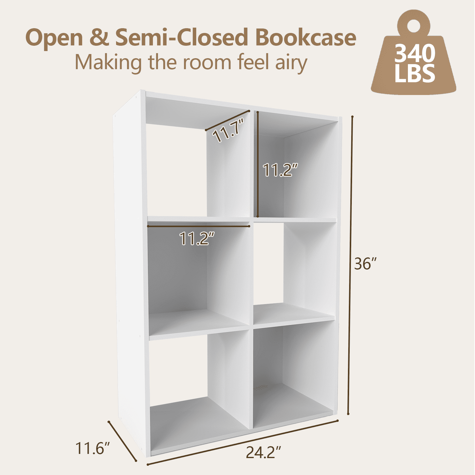 TrumanPick 6-Cube Storage Organizer, 24"W x 36"H x 12"D Cube Standing Bookshelf with Removable Back Panels for Living rooms, Offices,and Study Rooms - White