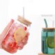 thumbnail image 4 of Vaso de vidrio de colores con pajita, recipiente con tapa de bambú, color ámbar, verde azulado, azul, cerveza, tazas, latas, 520 ml, 380 ml, 4 of 5