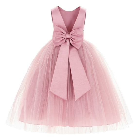 Ekidsbridal V-Back Satin Tulle Flower Girl Dress for Wedding Guest Junior Bridesmaid Pageant Gown 219T 8