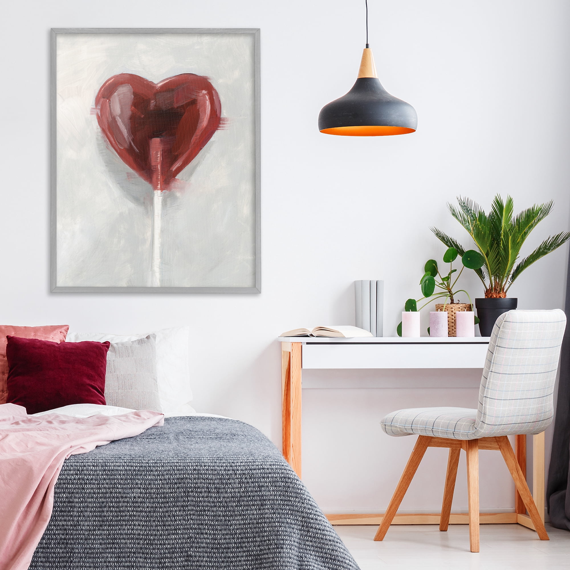 Stupell Industries Heart Shaped Lollipop Gray Framed Giclee Art, design by Ethan Harper
