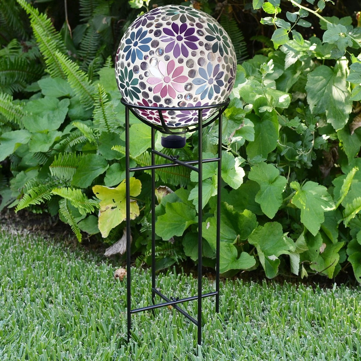 Alpine Corporation 10" Glass Mosaic Floral Outdoor Gazing Globe