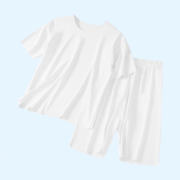 IFNWSV Girls Summer Outfits Kids Solid Color Short Sleeved Round Neck Top Elastic Waist Pants Casual Home Suit Set White 2 Years