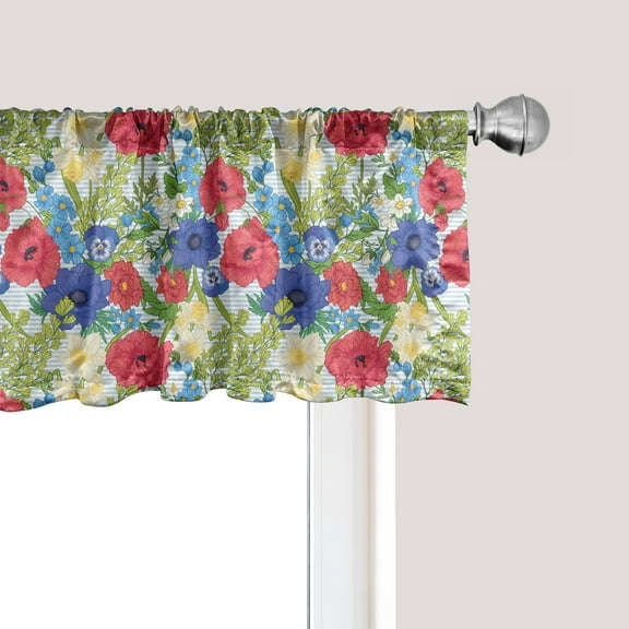 Ambesonne Floral Window Valance, Poppy Flowers and Daffodils, 54" X 18", Multicolor