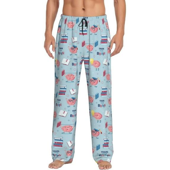 Logiee Brain Training Print Pajama Pants for Men,Men’s Pajama Bottoms,Mens PJ Pants with Pockets & Button Fly-Small