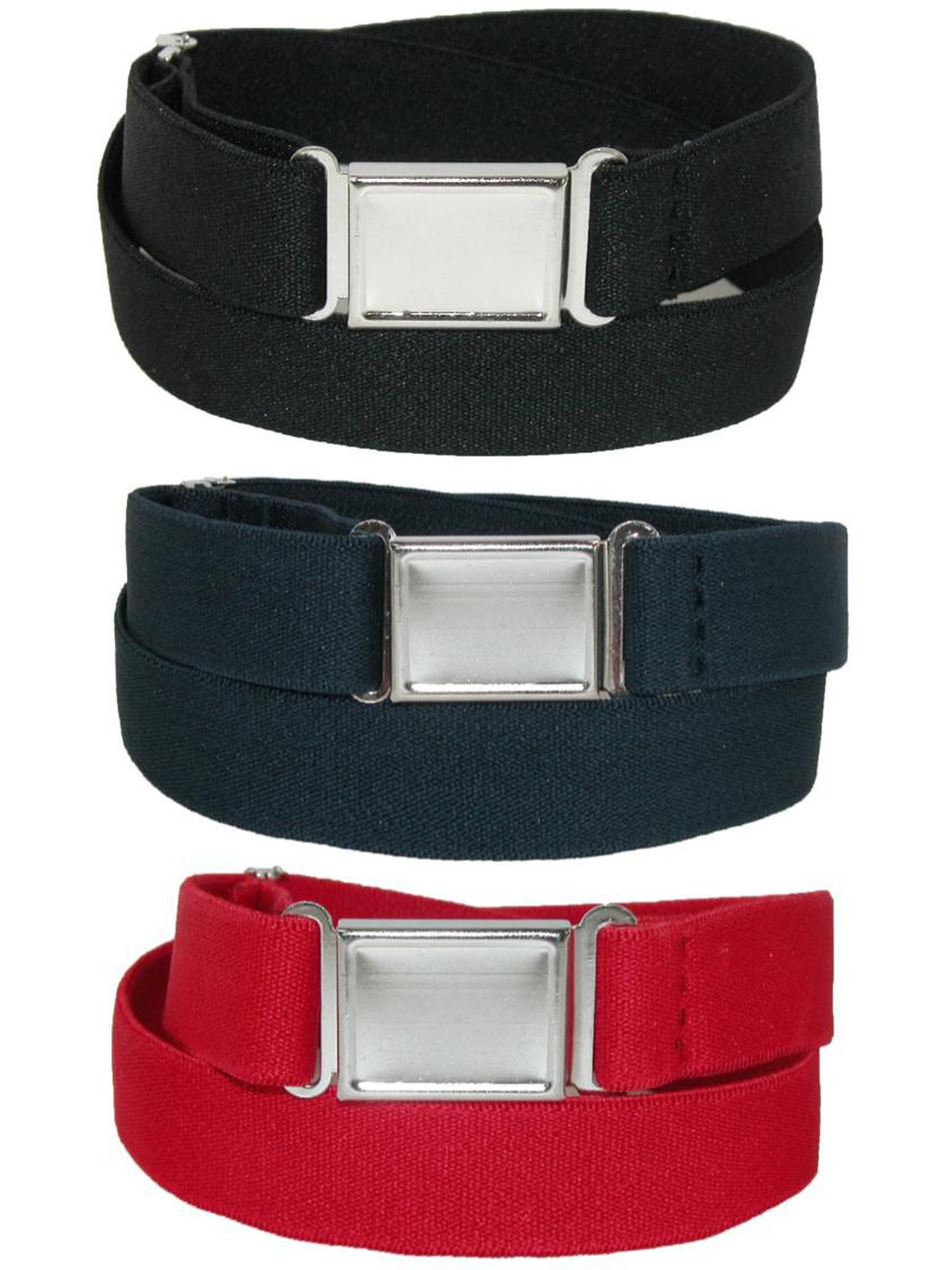 Kids Elastic Stretch Belt with Buckle (Pack of 3 Colors), Black Navy and Red