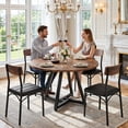 thumbnail image 3 of Hijob Dining Chair Set of 4, PU Leather Dining Room Chairs, Rustic Kitchen Armless Side Chair with Iron Legs, Black&Brown, 3 of 8