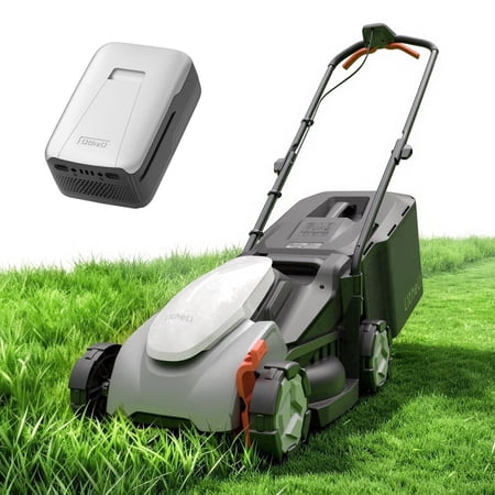 Condition photo showing Good Condition for litheli 20v cordless electric lawn mower, 14-inch, brushless motor, 5-position height adjustment, with 5.0ah battery, for lawns & gardens