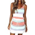 thumbnail image 4 of Womens Summer Trendy Striped Dresses Sleeveless Halter Strap Mini Dress with Pockets Pink M, 4 of 6