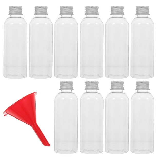 10 botellas de viaje a prueba de fugas, pequeñas botellas de plástico transparente con tapa de aluminio para artículos de tocador, líquidos, botellas de viaje rellenables, botellas de bebidas vacías