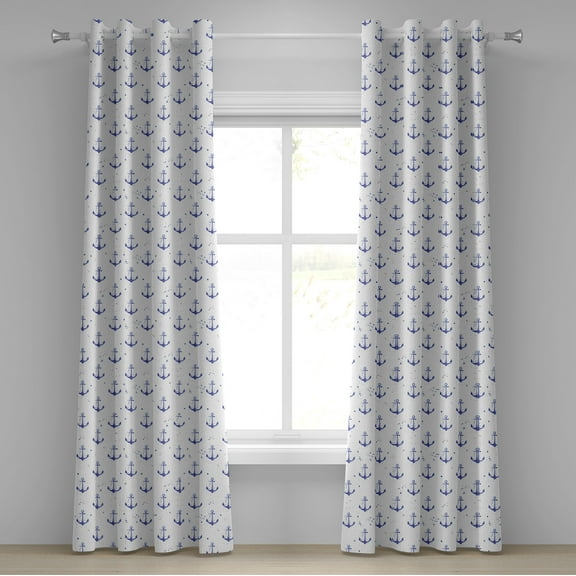 Ambesonne Anchor Grommet Curtain, Aquarelle Marine, 50" x 120", Violet Blue and White