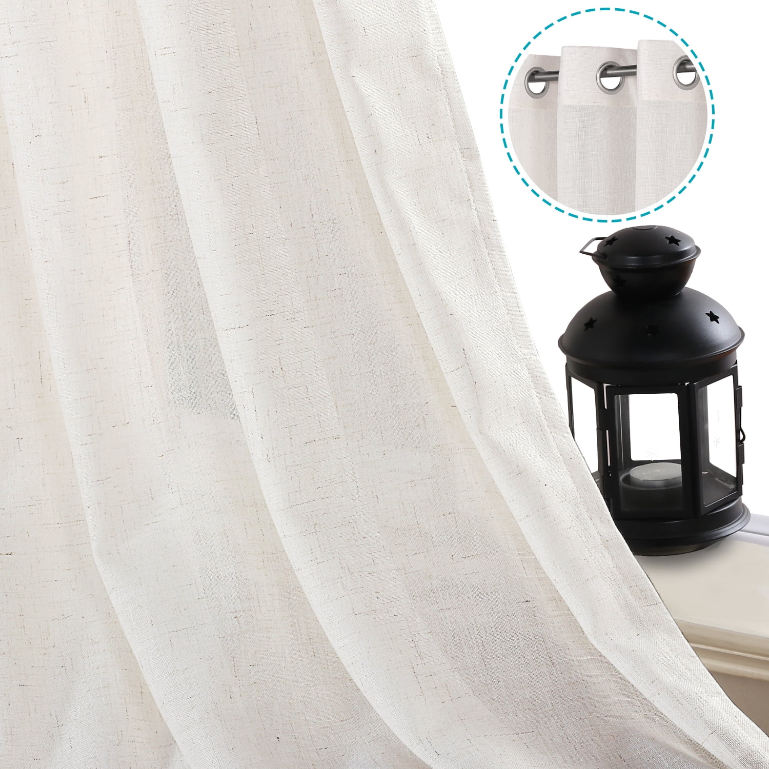 H.VERSAILTEX Kitchen Curtains - linen Curtains 63 inches Long for Bedroom Window Treatments for Living Room / Rich Linen Curtain Panels and Drapes, Natural, 2 Panels