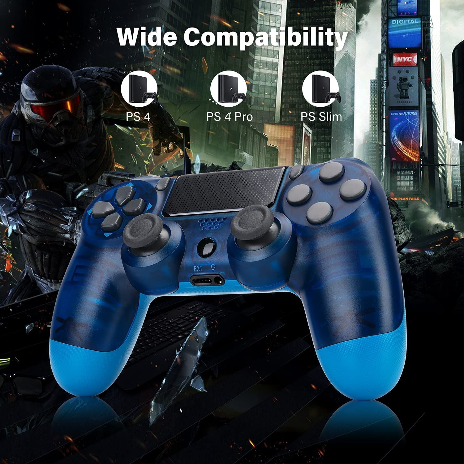 TECHPEIN Wireless Controller Compatible with PS4/Pro/Slim/PC, Game Remote  for Playstation 4 Controller with Enhanced Precision Joystick/Turbo/Double