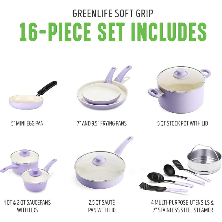 GreenLife Soft Grip 16 Piece Ceramic Non-Stick Cookware Set - Blue