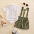 thumbnail image 6 of YWIYIUD Gentleman Outfit Baby Boy Clothes Sets Solid Color Formal Dress Shirt Button Down Short Sleeve Bodysuit with Bowtie Suspender Shorts Sets Boys Holiday Birthday Wedding Outfits 3-6 Months, 6 of 8