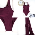 thumbnail image 3 of Trajes de baño de una pieza con realce acolchados vintage para mujer, trajes de baño con control de barriga, trajes de baño de talla grande (clarete), 3 of 5
