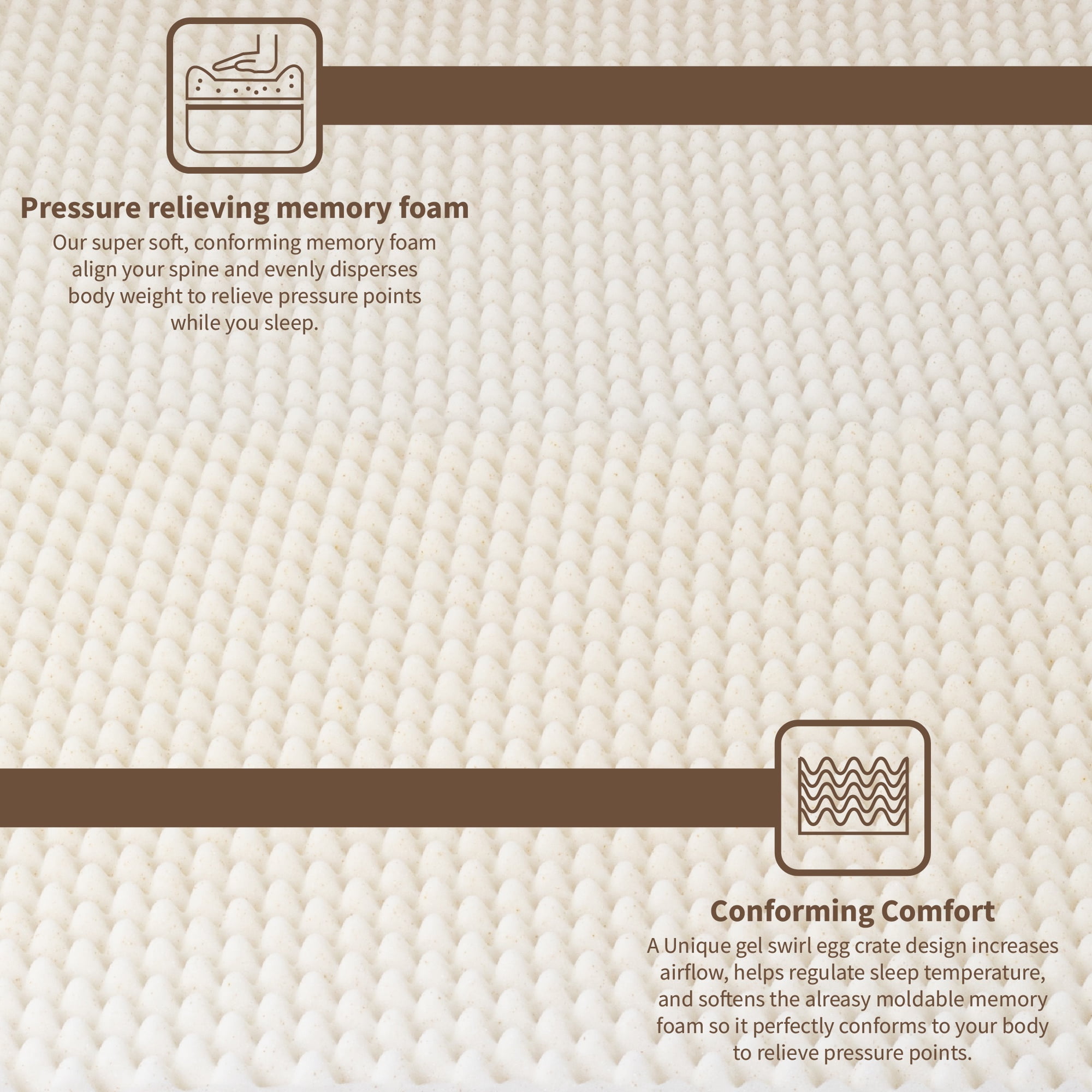 Continental Sleep, 2" Convoluted Copper-Infused Memory Foam Mattress Toppers, Cooling and Pressure Relieving with Airflow Design, Full, Beige