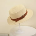 thumbnail image 2 of Aosijia Kids Girls Boys Straw Hat Leather Belt Decoration Wide Brim Hat Braid Summer Sun Visor Hat with Lanyard for Beach Travel, 2 of 4