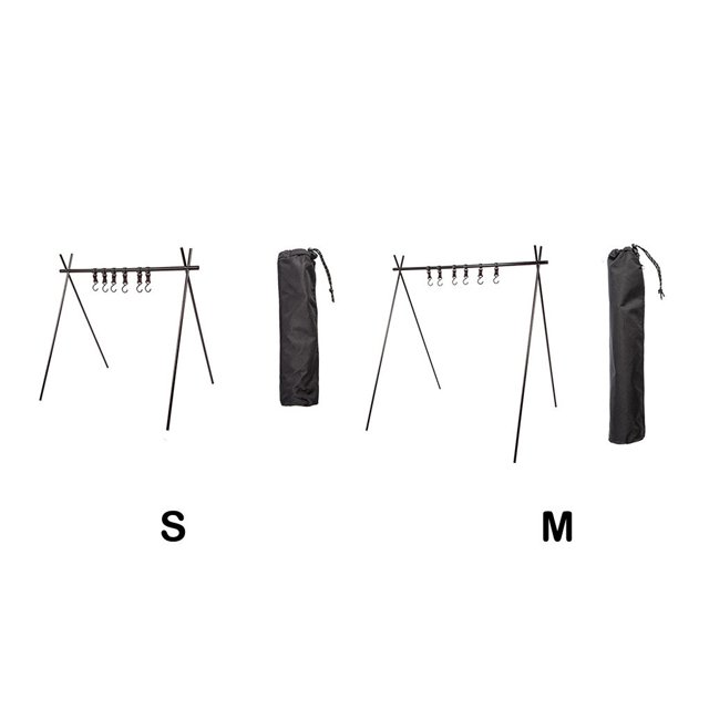 Étagère de Camping Rangement Vêtements Cintre Rack Outils Pliables Multifonctions Barbecue Pique-Nique Randonnée Couverts Voyage Stand Noir/l