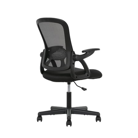MAINSTAYS ERGONOMIC MESH BACK OFFICE CHAIR WITH FLIP UP ARMS FOR ADULTS, BLACK FABRIC, 275LB