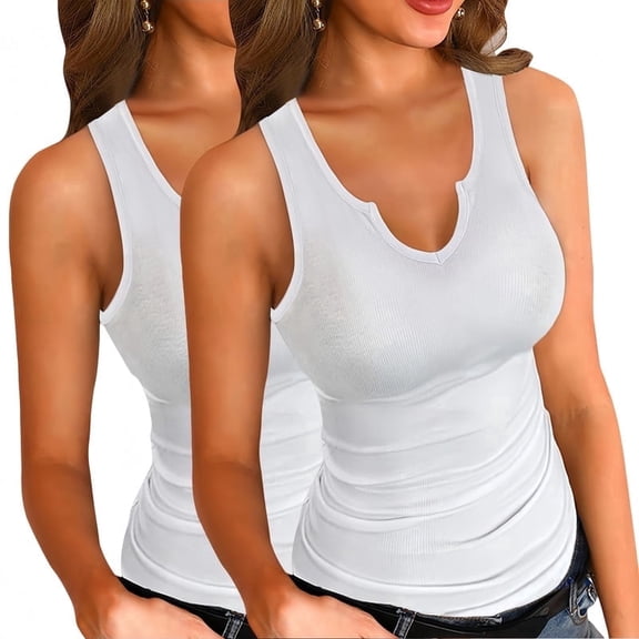 Vafful Tank Tops for Women Basic Sleeveless Shirts 2 Pack V Neck Ribbed Slim Fitted Tank Tops Workout Summer Blouse Sporty Sexy top Cami Ribbed Racerback Black and White S-XXL