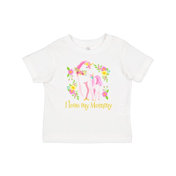 Inktastic I Love My Mommy Unicorn with Pink and Yellow Flowers Boys or Girls Baby T-Shirt