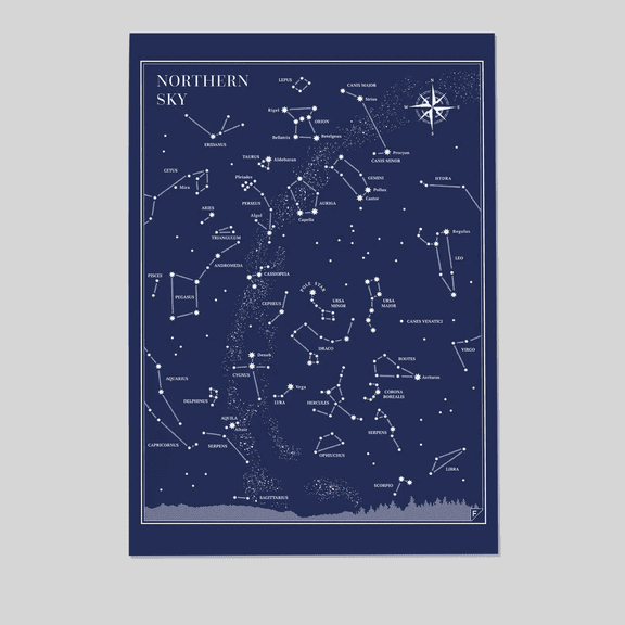 Northern Sky Star Map Print Constellation Poster, Little Astronomer Set, Sky Map Wall Art Full Size 24''x36'' The Future Box