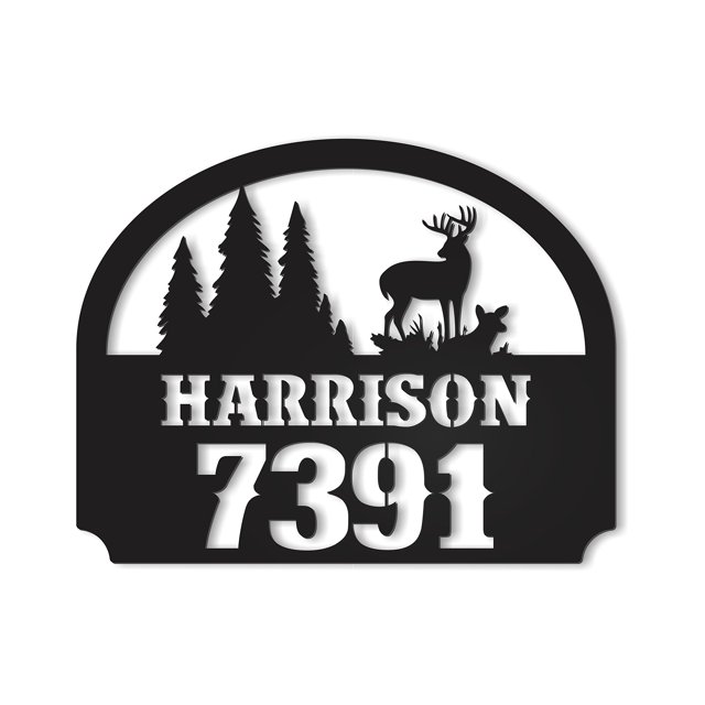 Personalized Metal Outdoor Address Name Sign With Deer Scene
