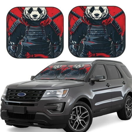 Hirioo Red Black Eastern Panda Warrior for 2PCS Windshield Sun Shade Foldable | Front Windshield Shade for Sun Heat and UV Rays-Large