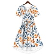 thumbnail image 6 of Summer Dresses for Women Casual Deep V Neck Puff Short Sleeve Smocked Floral Printed Pleated Flowy Beach Vacation Dress, 6 of 7