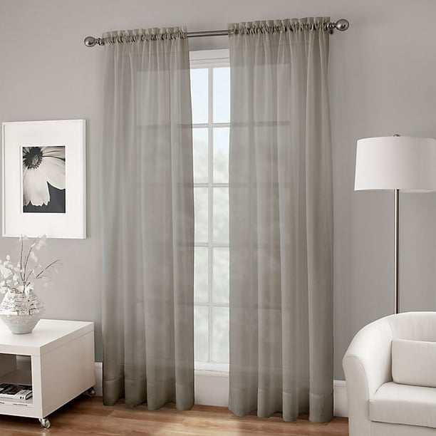 Crushed Voile Sheer 63Inch Rod Pocket Window Curtain Panel in Grey