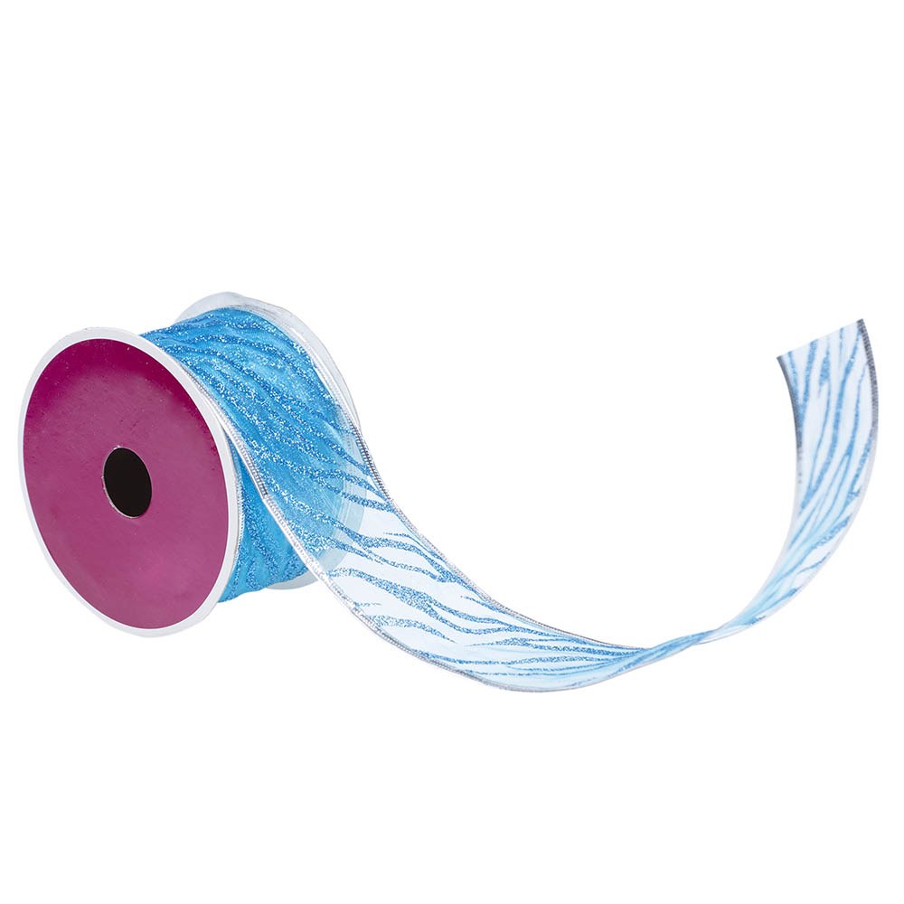 JAM Wire Edged Ribbon, 2 In x 3 Yards, 1/Pack, Blue Wave Glitter