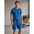 thumbnail image 4 of Men Solid Crew Neck Short Sleeve Tee & Drawstring Pocket Shorts 2 Piece Casual Summer Tracksuit Royal Blue XXL, 4 of 7