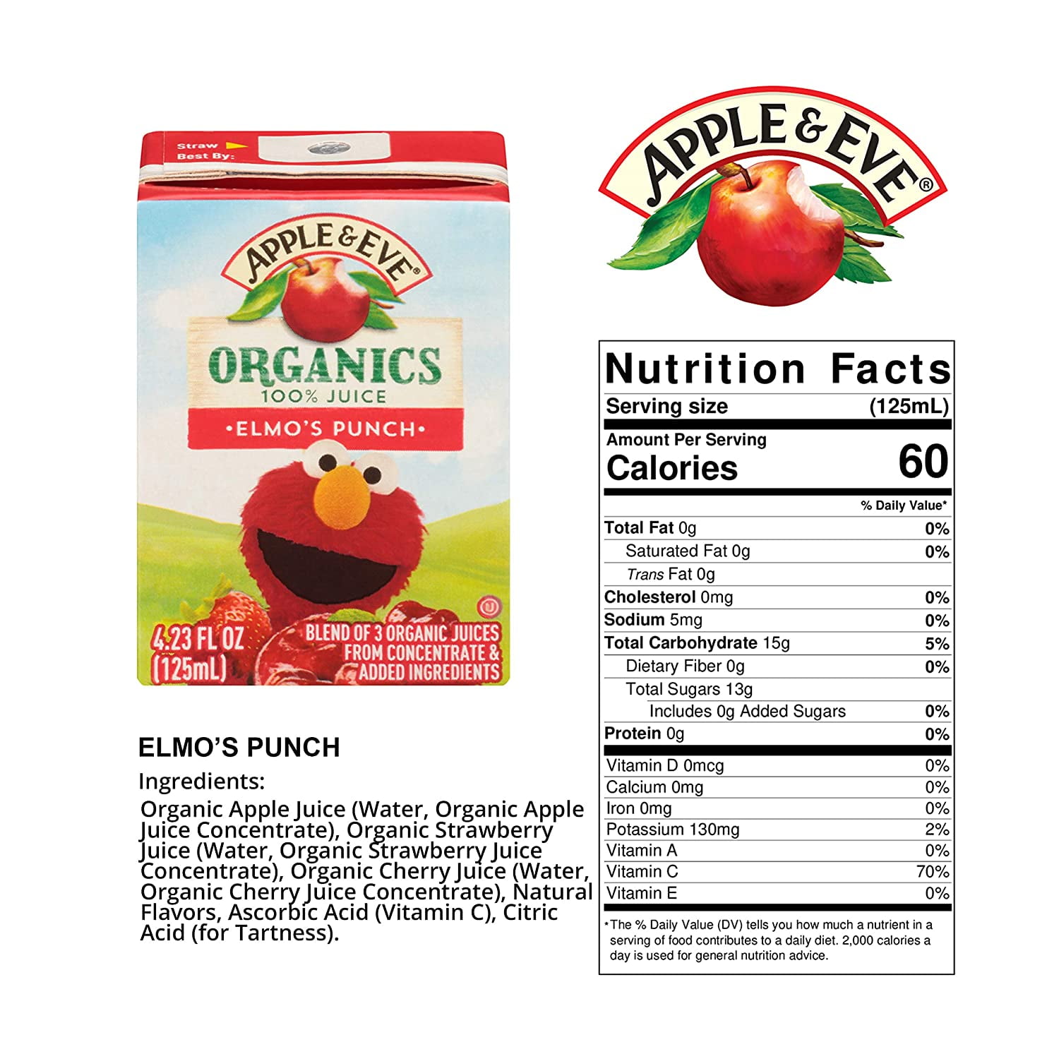 (5 pack) Apple & Eve Sesame Street Organics, Elmo's Punch, 4.23 Fluid-oz, 8 Count