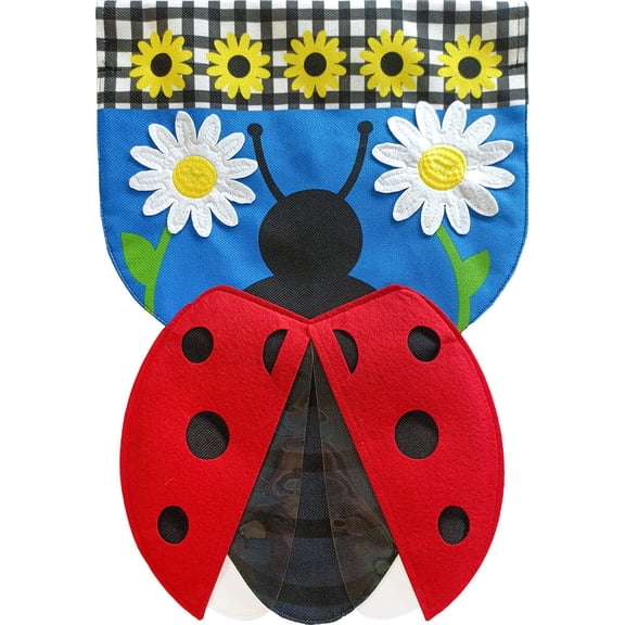 Briarwood Lane Spring House Flag 40x28 For Outdoor Sculpted Ladybug Burlap For Spring House Flag