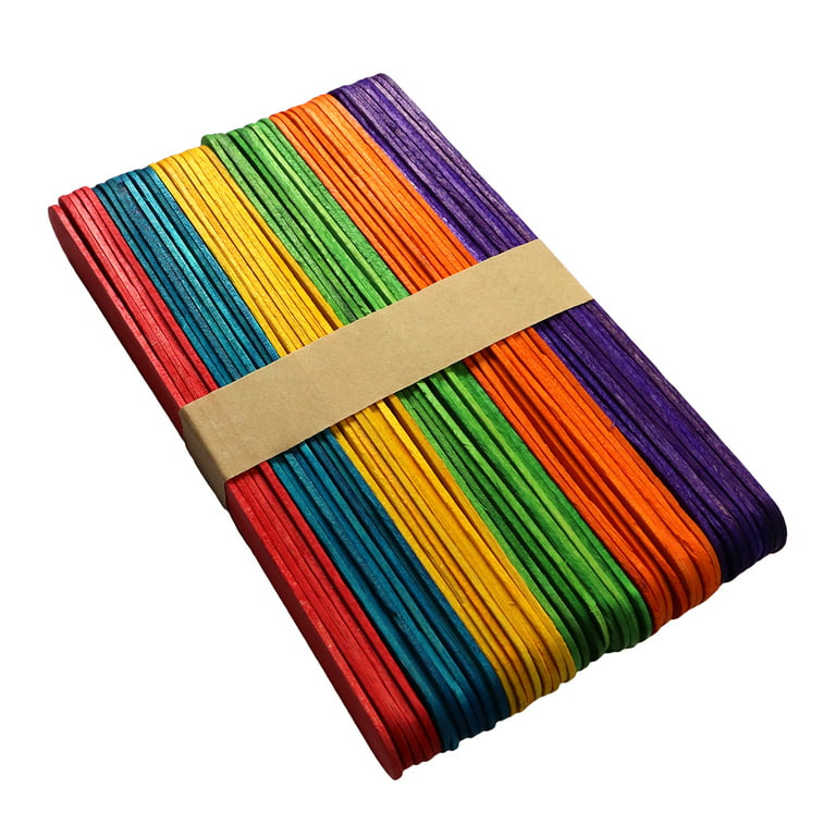 100 Pack, Multi Color 6 Inch Jumbo Wooden Craft Popsicle Sti
