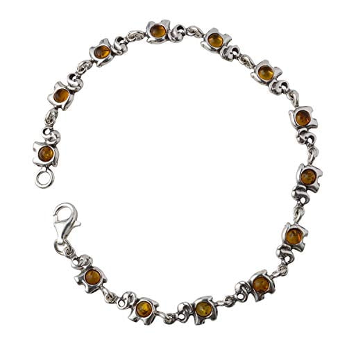 HolidayGiftShops Sterling Silver Honey Baltic Amber Bracelet Elephants