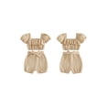 thumbnail image 2 of BemeyourBBs Toddler Baby Girls Summer Clothes Infant Baby Girls 2 Piece Outfits Short Puff Sleeve Square Neck Ruched Shirt Tops Belted Shorts Sets, 2 of 9