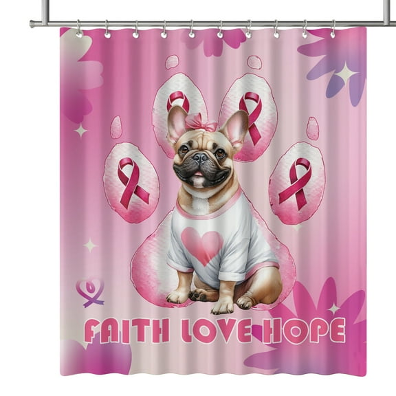 Faith Love Hope French Bulldog Breast Cancer Awareness Survivor Shower Curtain Dog Lover Gifts Waterproof Bathroom Bathtub Curtain - 02017