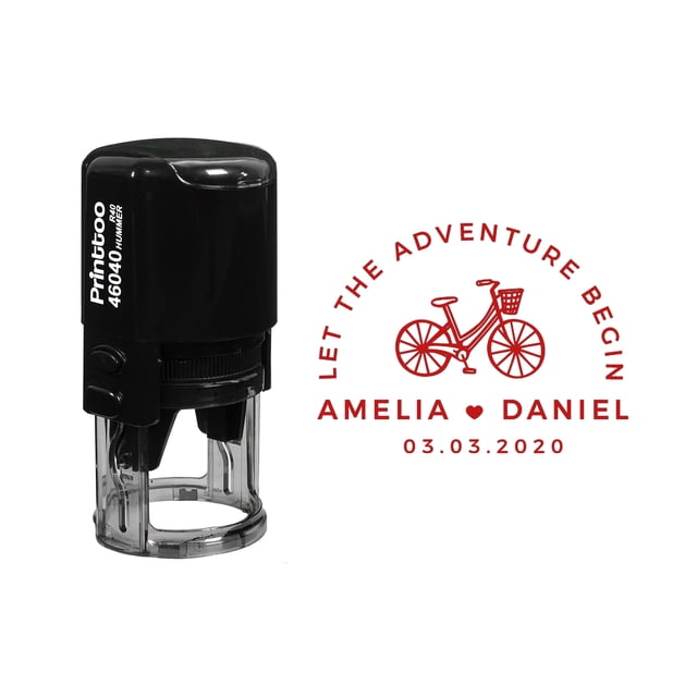 Printtoo Personalized Round Red Self Inking Wedding Favor Stamp Custom Let The Adventure Begin Heavy Duty Rubber Stamper-40 mm