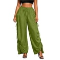 thumbnail image 2 of Sokhug Wide Leg Casual Pants for Women Elastic Drawstring High Waist Side Ruched Loose Trousers with Side Pockets Streetwear Pants, 2 of 6
