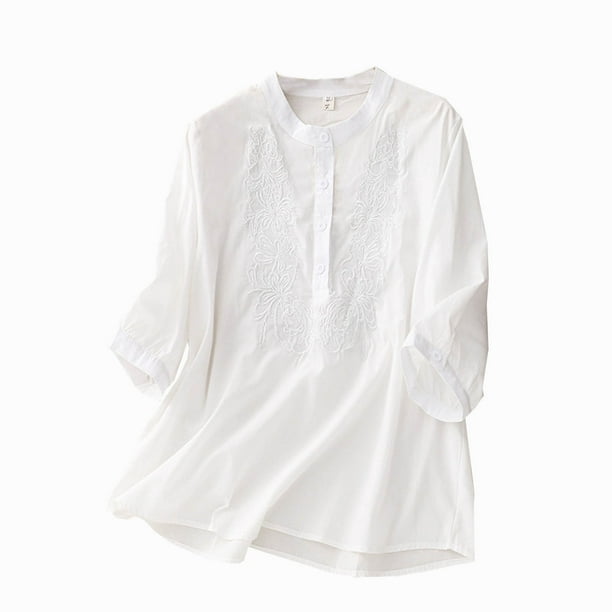 Camisas de Manga Corta para las Mujeres Impresas Cuello Redondo Suelto Tres Cuartos de Manga Superior, Tops Cortos para las Mujeres
