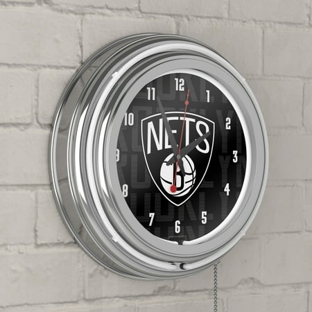 Brooklyn Nets NBA City Chrome Neon Clock - Black, White