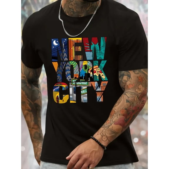New York T-shirt Men's Summer Short Sleeve Round Neck Casual T-Shirt Men's