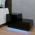 thumbnail image 5 of IVV Wooden LEDs Nightstand with 2 Storage Drawers, Step-Shaped Bedside Table for Bedroom, Living Room, Black, 5 of 7