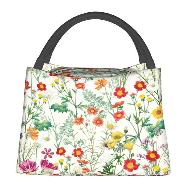 Sikiie Spring floral Print Portable Lunch Bag, Leakproof Foldable Insulated Refrigerator Hand-held Lunch Bag for Work, Picnic, Unisex