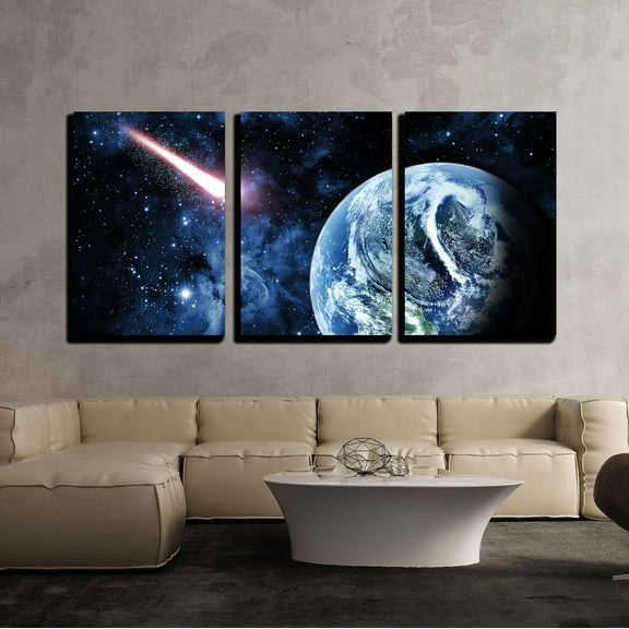 wall26 - 3 Piece Canvas Wall Art - Red Planet in Beautiful Space - Modern Home Art Stretched and Framed Ready to Hang - 16"x24"x3 Panels