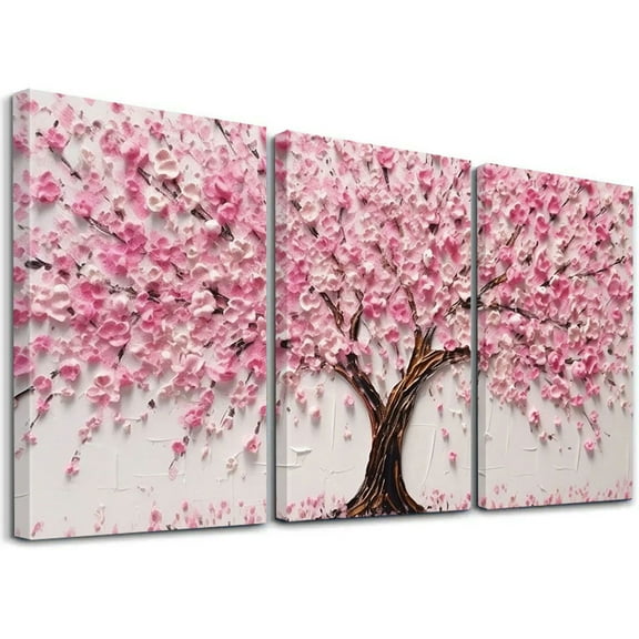 3pcs Framed Pink Peach Blossom Wall Art Prints Pictures, Lucky Flower Tree Canvas Home Decorative Painting, Modern Abstract Wall Decor Painting Poster, Room Aesthetic, Gift, for Living Room, Bedroom