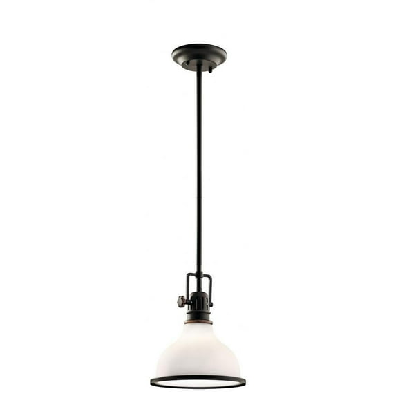 1 Light Vintage Farmhouse Large Mini Pendant Light Light with Etched (Painted White Inside) Glass-Olde Bronze Finish Bailey Street Home